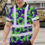 Hi-Vis-Polo-Shirt-Reflective-Tapes-Green-Neon-And-Violet-Flowers-Custom-Name-Safety-Workwear-For-Workers,-Truckers,-Operators-3