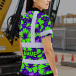 Hi-Vis-Polo-Shirt-Reflective-Tapes-Green-Neon-And-Violet-Flowers-Custom-Name-Safety-Workwear-For-Workers,-Truckers,-Operators-4