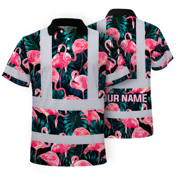 Hi-Vis-Polo-Shirt-Reflective-Tapes-Hawaii-Flamingo-Custom-Name-Safety-Workwear-For-Workers,-Truckers,-Operators-1