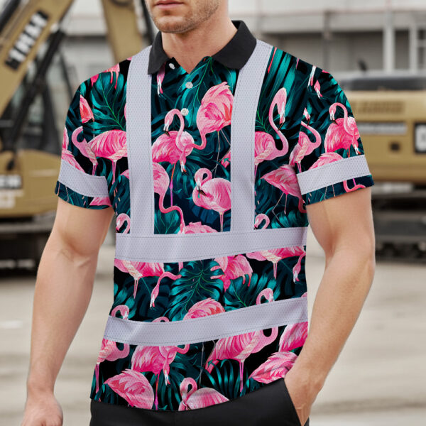 Hi-Vis-Polo-Shirt-Reflective-Tapes-Hawaii-Flamingo-Custom-Name-Safety-Workwear-For-Workers,-Truckers,-Operators-3
