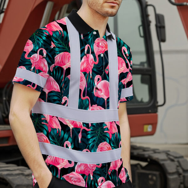 Hi-Vis-Polo-Shirt-Reflective-Tapes-Hawaii-Flamingo-Custom-Name-Safety-Workwear-For-Workers,-Truckers,-Operators-4