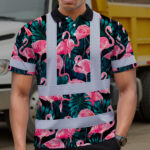 Hi-Vis-Polo-Shirt-Reflective-Tapes-Hawaii-Flamingo-Custom-Name-Safety-Workwear-For-Workers,-Truckers,-Operators-5