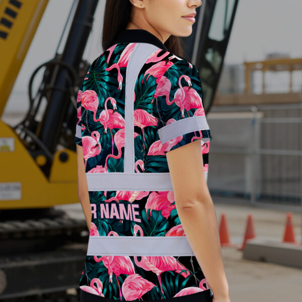 Hi-Vis-Polo-Shirt-Reflective-Tapes-Hawaii-Flamingo-Custom-Name-Safety-Workwear-For-Workers,-Truckers,-Operators-6