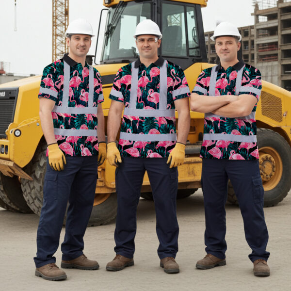 Hi-Vis-Polo-Shirt-Reflective-Tapes-Hawaii-Flamingo-Custom-Name-Safety-Workwear-For-Workers,-Truckers,-Operators-7