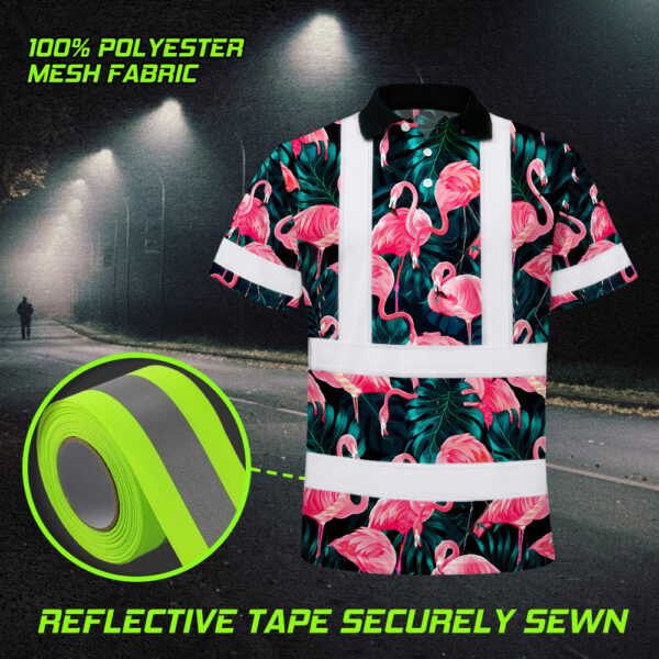 Hi-Vis-Polo-Shirt-Reflective-Tapes-Hawaii-Flamingo-Custom-Name-Safety-Workwear-For-Workers,-Truckers,-Operators-8