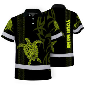 Hi Vis Polo Shirt Reflective Tapes Lime Neon Hawaiian Polynesian Tribal Custom Name