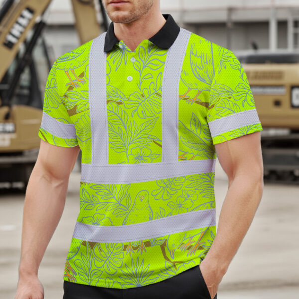 Hi-Vis-Polo-Shirt-Reflective-Tapes-Lime-Neon-White-2-Flowers-Custom-Name-Safety-Workwear-For-Workers,-Truckers,-Operators-3