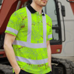 Hi-Vis-Polo-Shirt-Reflective-Tapes-Lime-Neon-White-2-Flowers-Custom-Name-Safety-Workwear-For-Workers,-Truckers,-Operators-4