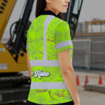Hi-Vis-Polo-Shirt-Reflective-Tapes-Lime-Neon-White-2-Flowers-Custom-Name-Safety-Workwear-For-Workers,-Truckers,-Operators-6