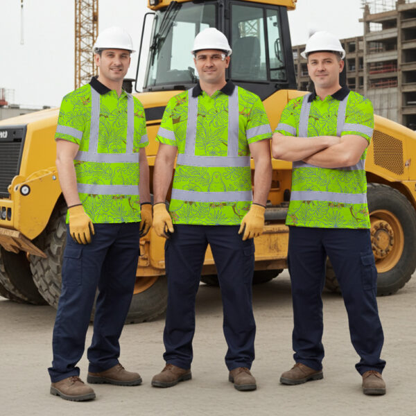 Hi-Vis-Polo-Shirt-Reflective-Tapes-Lime-Neon-White-2-Flowers-Custom-Name-Safety-Workwear-For-Workers,-Truckers,-Operators-7