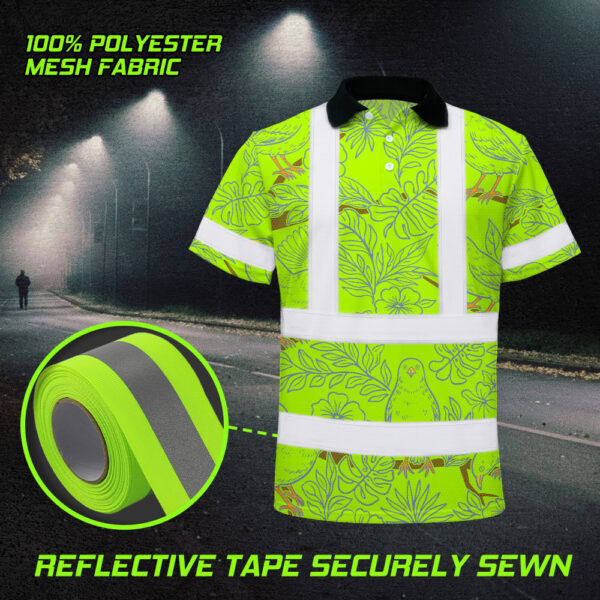 Hi-Vis-Polo-Shirt-Reflective-Tapes-Lime-Neon-White-2-Flowers-Custom-Name-Safety-Workwear-For-Workers,-Truckers,-Operators-8