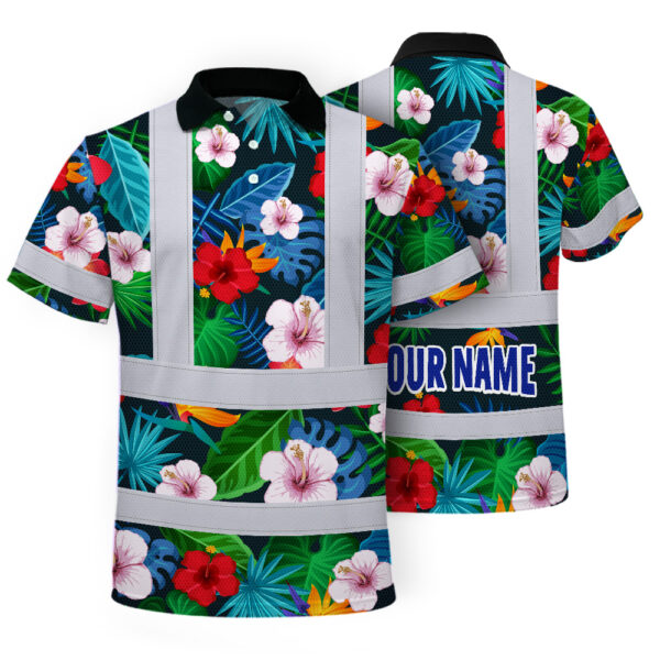 Hi-Vis-Polo-Shirt-Reflective-Tapes-Neon-Pink-Flowers-Custom-Name-1