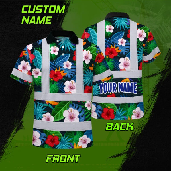 Hi-Vis-Polo-Shirt-Reflective-Tapes-Neon-Pink-Flowers-Custom-Name-2