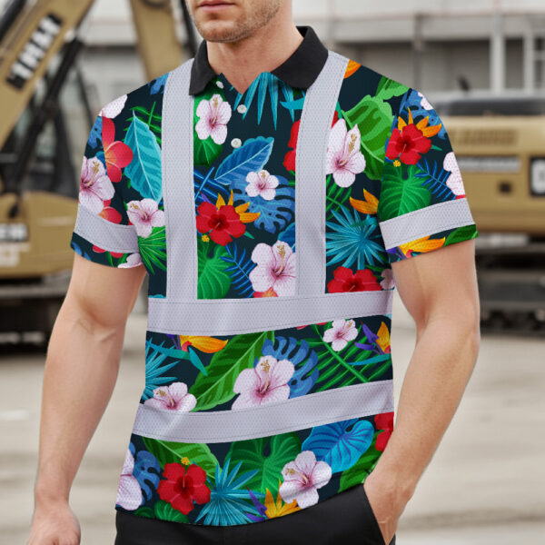 Hi-Vis-Polo-Shirt-Reflective-Tapes-Neon-Pink-Flowers-Custom-Name-3