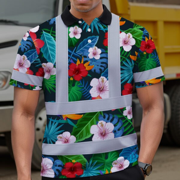 Hi-Vis-Polo-Shirt-Reflective-Tapes-Neon-Pink-Flowers-Custom-Name-5