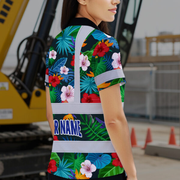 Hi-Vis-Polo-Shirt-Reflective-Tapes-Neon-Pink-Flowers-Custom-Name-6