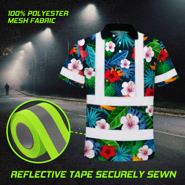 Hi-Vis-Polo-Shirt-Reflective-Tapes-Neon-Pink-Flowers-Custom-Name-8