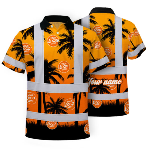 Hi-Vis-Polo-Shirt-Reflective-Tapes-Orange-And-Black-Flowers-Custom-Name-And-Logo-Safety-Workwear-For-Workers,-Truckers,-Operators,-Company-1