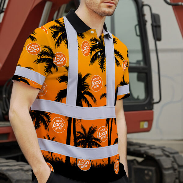 Hi-Vis-Polo-Shirt-Reflective-Tapes-Orange-And-Black-Flowers-Custom-Name-And-Logo-Safety-Workwear-For-Workers,-Truckers,-Operators,-Company-4