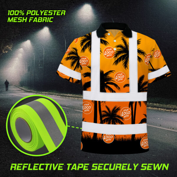 Hi-Vis-Polo-Shirt-Reflective-Tapes-Orange-And-Black-Flowers-Custom-Name-And-Logo-Safety-Workwear-For-Workers,-Truckers,-Operators,-Company-8