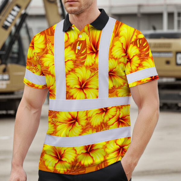 Hi-Vis-Polo-Shirt-Reflective-Tapes-Orange-Neon-And-Yellow-Flowers-Custom-Name-Safety-Workwear-For-Workers,-Truckers,-Operators-3