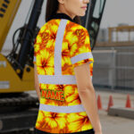 Hi-Vis-Polo-Shirt-Reflective-Tapes-Orange-Neon-And-Yellow-Flowers-Custom-Name-Safety-Workwear-For-Workers,-Truckers,-Operators-4