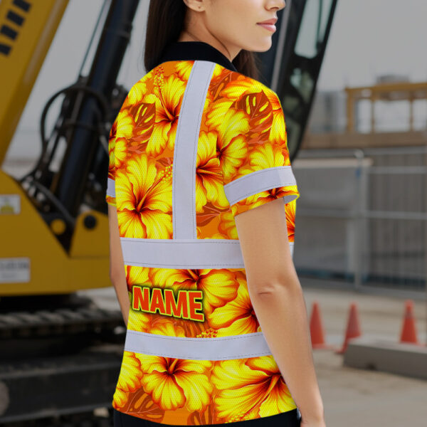 Hi-Vis-Polo-Shirt-Reflective-Tapes-Orange-Neon-And-Yellow-Flowers-Custom-Name-Safety-Workwear-For-Workers,-Truckers,-Operators-4