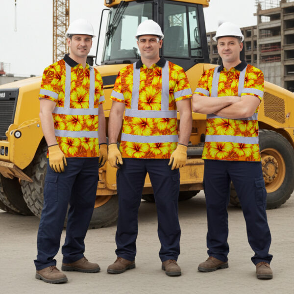 Hi-Vis-Polo-Shirt-Reflective-Tapes-Orange-Neon-And-Yellow-Flowers-Custom-Name-Safety-Workwear-For-Workers,-Truckers,-Operators-5