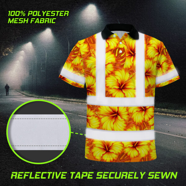 Hi-Vis-Polo-Shirt-Reflective-Tapes-Orange-Neon-And-Yellow-Flowers-Custom-Name-Safety-Workwear-For-Workers,-Truckers,-Operators-6