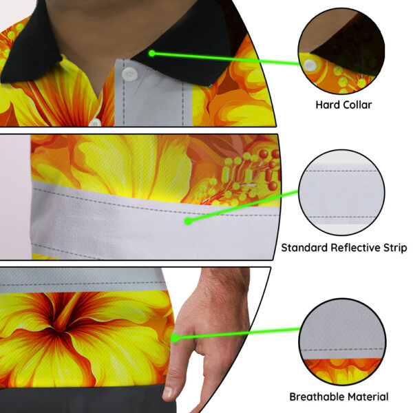 Hi-Vis-Polo-Shirt-Reflective-Tapes-Orange-Neon-And-Yellow-Flowers-Custom-Name-Safety-Workwear-For-Workers,-Truckers,-Operators-7