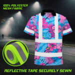Hi-Vis-Polo-Shirt-Reflective-Tapes-Pink-Neon-And-Blue-Flowers-Custom-Name-Safety-Workwear-For-Workers,-Truckers,-Operators-8