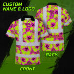 Hi-Vis-Polo-Shirt-Reflective-Tapes-Pink-Neon-And-Lime-Flowers-Custom-Name-Safety-Workwear-For-Workers,-Truckers,-Operators-2