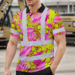 Hi-Vis-Polo-Shirt-Reflective-Tapes-Pink-Neon-And-Lime-Flowers-Custom-Name-Safety-Workwear-For-Workers,-Truckers,-Operators-3