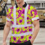 Hi-Vis-Polo-Shirt-Reflective-Tapes-Pink-Neon-And-Lime-Flowers-Custom-Name-Safety-Workwear-For-Workers,-Truckers,-Operators-3