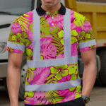 Hi-Vis-Polo-Shirt-Reflective-Tapes-Pink-Neon-And-Lime-Flowers-Custom-Name-Safety-Workwear-For-Workers,-Truckers,-Operators-5