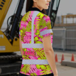 Hi-Vis-Polo-Shirt-Reflective-Tapes-Pink-Neon-And-Lime-Flowers-Custom-Name-Safety-Workwear-For-Workers,-Truckers,-Operators-6