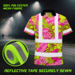 Hi-Vis-Polo-Shirt-Reflective-Tapes-Pink-Neon-And-Lime-Flowers-Custom-Name-Safety-Workwear-For-Workers,-Truckers,-Operators-8