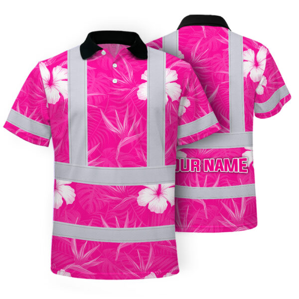 Hi-Vis-Polo-Shirt-Reflective-Tapes-Pink-Neon-Flowers-Custom-Name-Safety-Workwear-For-Workers,-Truckers,-Operators-1