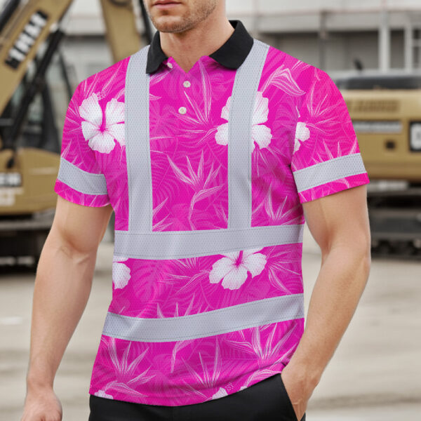 Hi-Vis-Polo-Shirt-Reflective-Tapes-Pink-Neon-Flowers-Custom-Name-Safety-Workwear-For-Workers,-Truckers,-Operators-3