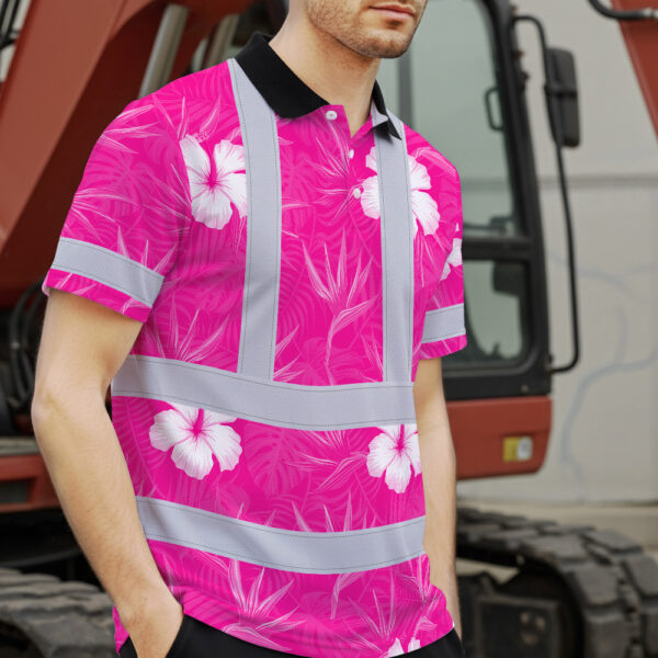 Hi-Vis-Polo-Shirt-Reflective-Tapes-Pink-Neon-Flowers-Custom-Name-Safety-Workwear-For-Workers,-Truckers,-Operators-4