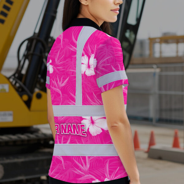 Hi-Vis-Polo-Shirt-Reflective-Tapes-Pink-Neon-Flowers-Custom-Name-Safety-Workwear-For-Workers,-Truckers,-Operators-6