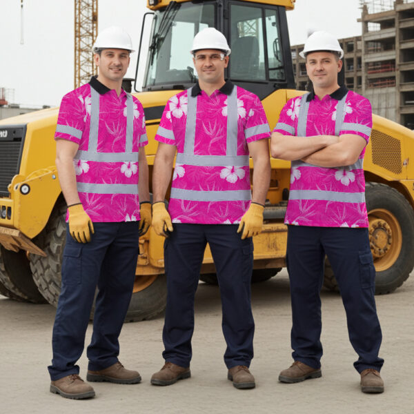 Hi-Vis-Polo-Shirt-Reflective-Tapes-Pink-Neon-Flowers-Custom-Name-Safety-Workwear-For-Workers,-Truckers,-Operators-7