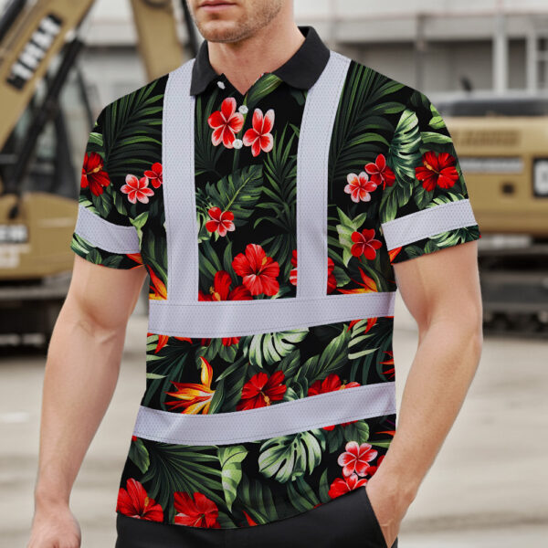 Hi-Vis-Polo-Shirt-Reflective-Tapes-Red-Neon-Flowers-Custom-Name-Safety-Workwear-For-Workers,-Truckers,-Operators-3