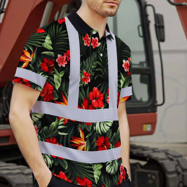 Hi-Vis-Polo-Shirt-Reflective-Tapes-Red-Neon-Flowers-Custom-Name-Safety-Workwear-For-Workers,-Truckers,-Operators-4