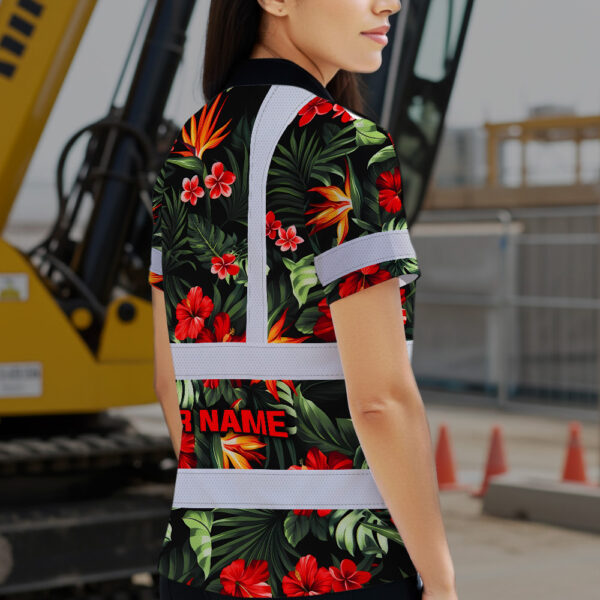 Hi-Vis-Polo-Shirt-Reflective-Tapes-Red-Neon-Flowers-Custom-Name-Safety-Workwear-For-Workers,-Truckers,-Operators-6