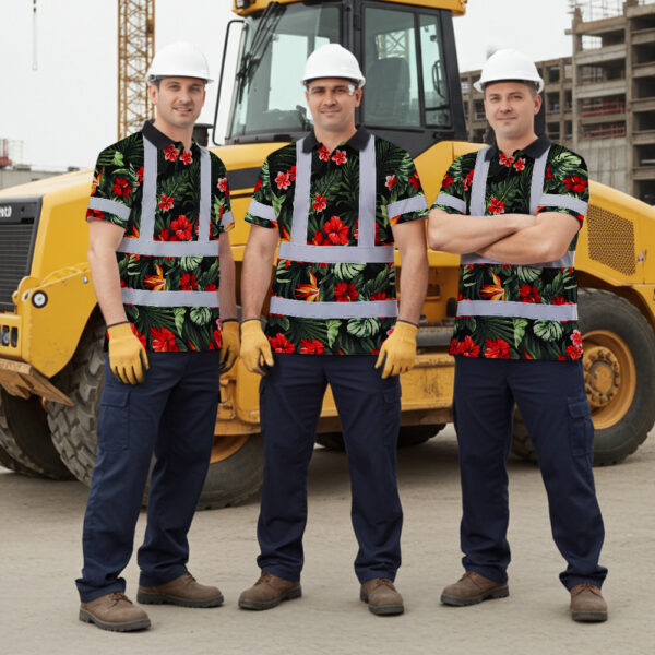Hi-Vis-Polo-Shirt-Reflective-Tapes-Red-Neon-Flowers-Custom-Name-Safety-Workwear-For-Workers,-Truckers,-Operators-7