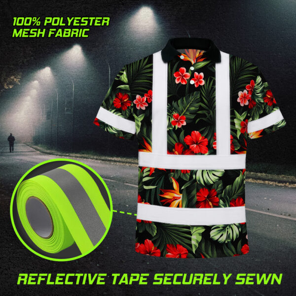 Hi-Vis-Polo-Shirt-Reflective-Tapes-Red-Neon-Flowers-Custom-Name-Safety-Workwear-For-Workers,-Truckers,-Operators-8