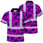 Hi-Vis-Polo-Shirt-Reflective-Tapes-Violet-Neon-And-Pink-Flowers-Custom-Name-Safety-Workwear-For-Workers,-Truckers,-Operators-1