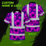 Hi-Vis-Polo-Shirt-Reflective-Tapes-Violet-Neon-And-Pink-Flowers-Custom-Name-Safety-Workwear-For-Workers,-Truckers,-Operators-2