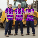 Hi-Vis-Polo-Shirt-Reflective-Tapes-Violet-Neon-And-Pink-Flowers-Custom-Name-Safety-Workwear-For-Workers,-Truckers,-Operators-5
